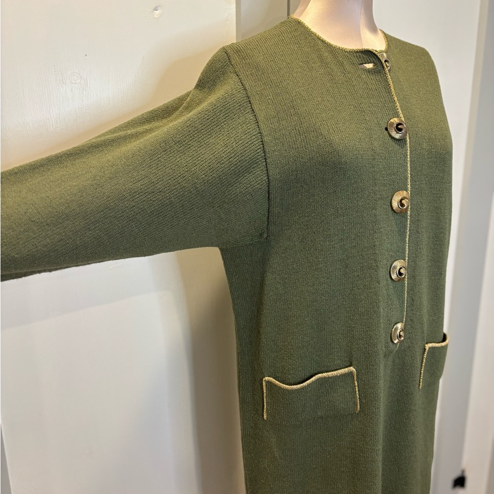 Vintage 80’s Don Sayres for Wellmore. Olive Green Wool Rayon Knit Dress Size 10 - Picture 6 of 9